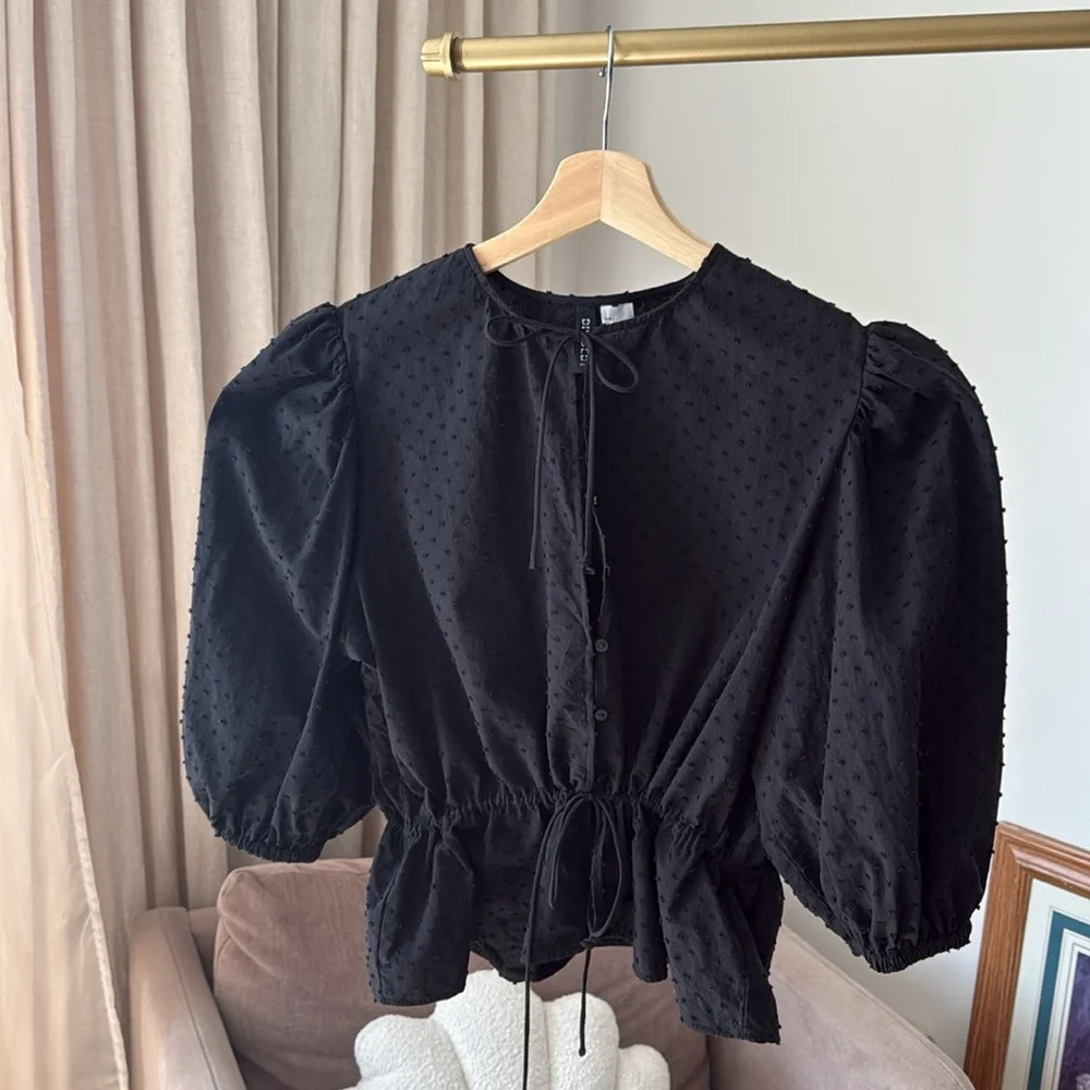 H&M Black Textured Blouse Size L - Picture 3 of 11